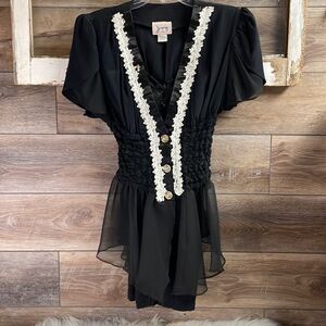 Joy Ladies Black Bodycon 2 pc Dress and Jacket Vintage,Size Large, Black & White